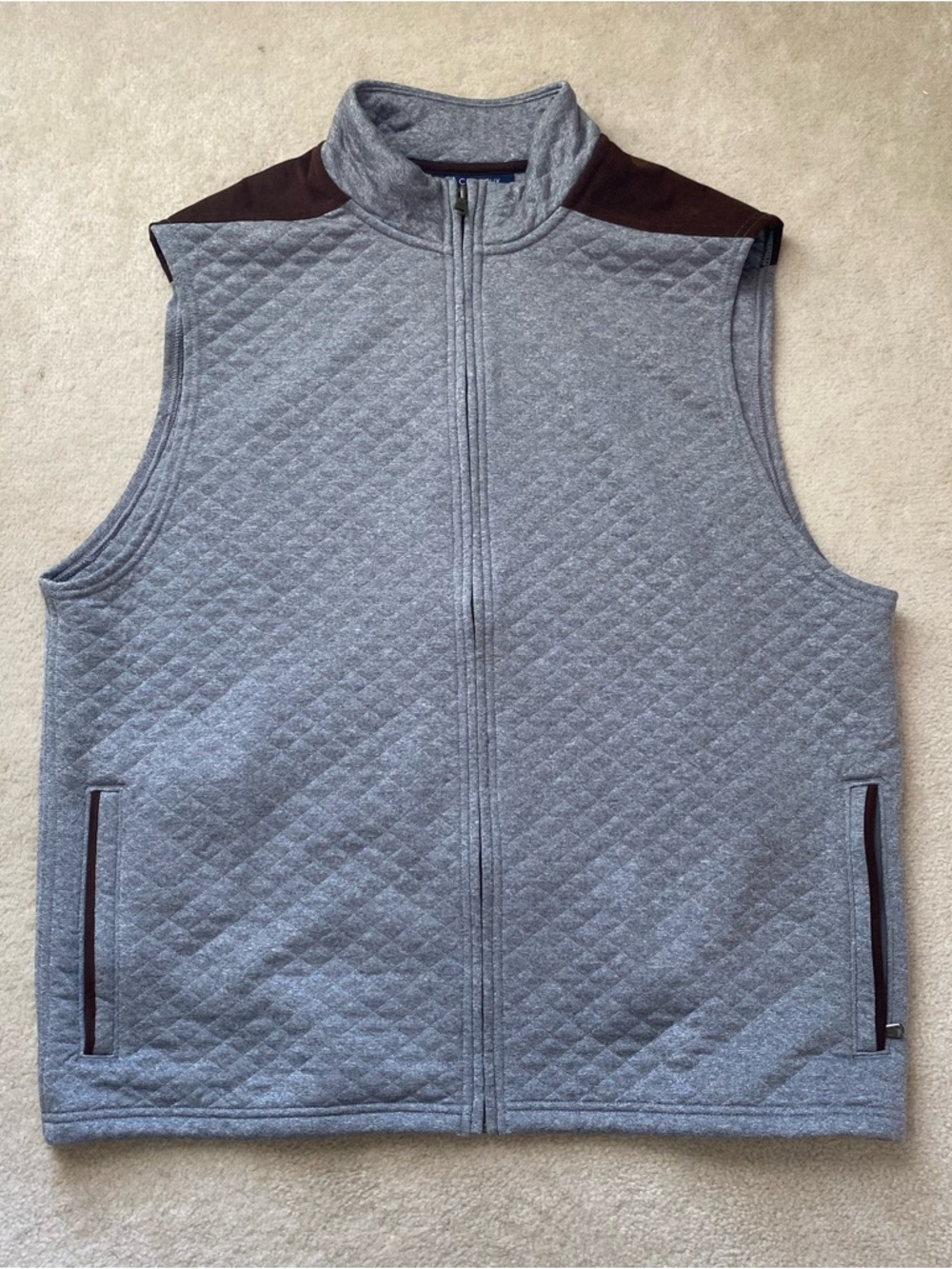 Daniel Cremieux Vest Men's XL Gray Quilted Full Zip Brown Trim Outdoor Casual
